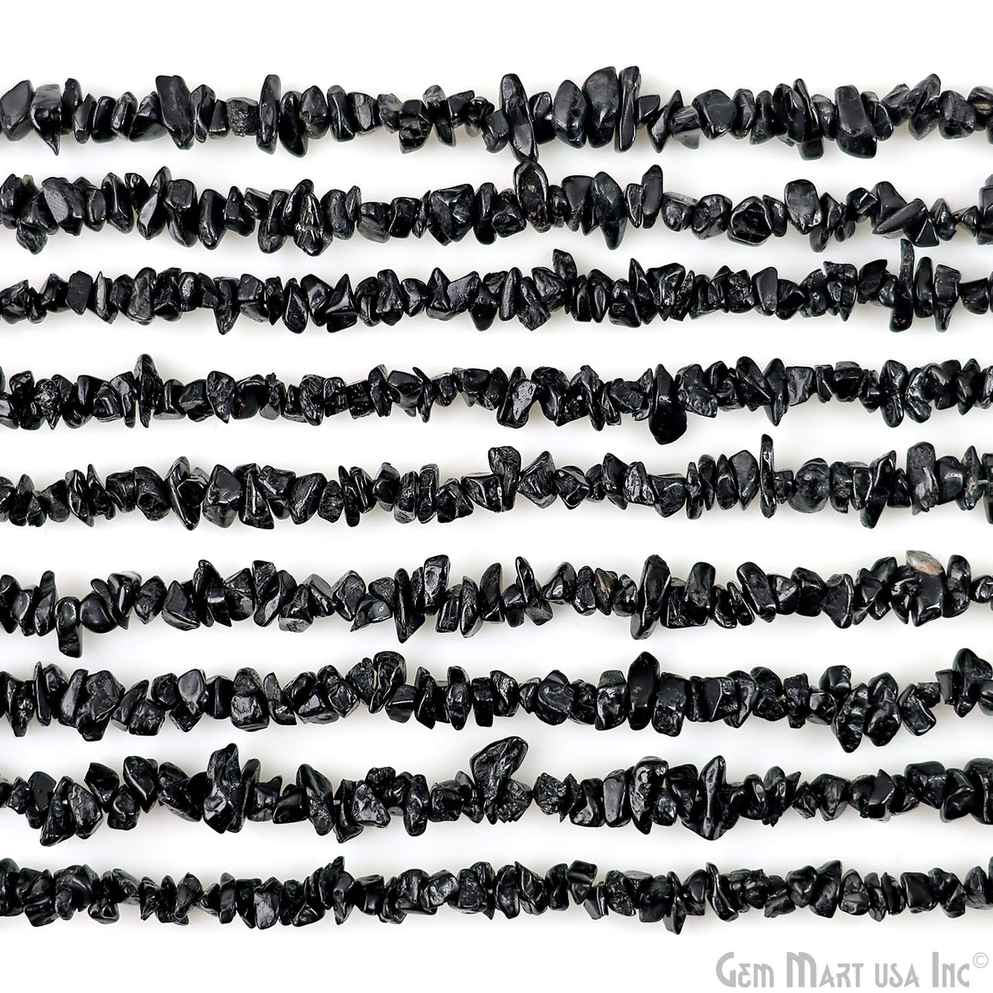 Black Tourmaline Chip Beads, 34 Inch, Natural Chip Strands, Drilled Strung Nugget Beads, 3-7mm, Polished, GemmartUSA (CHKT-70001)