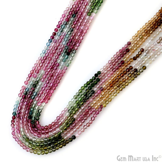 Multi Tourmaline Rondelle Beads, 12-13 Inch Gemstone Strands, Drilled Strung Nugget Beads, Faceted Round, 2-2.5mm