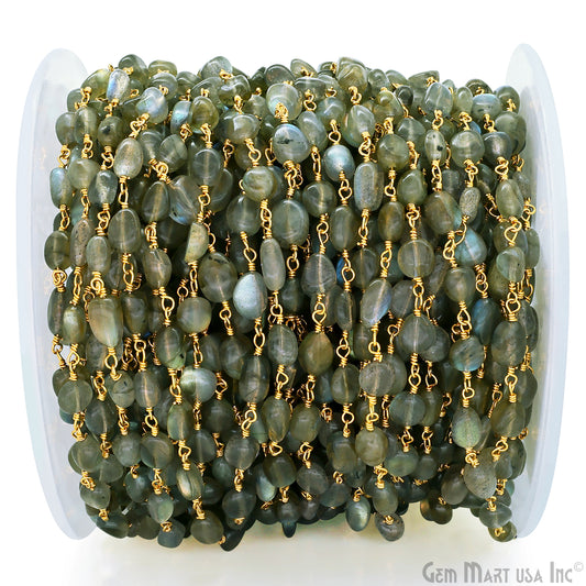 Labradorite Freeform Beads 8x5mm Gold Wire Wrapped Beads Rosary Chain