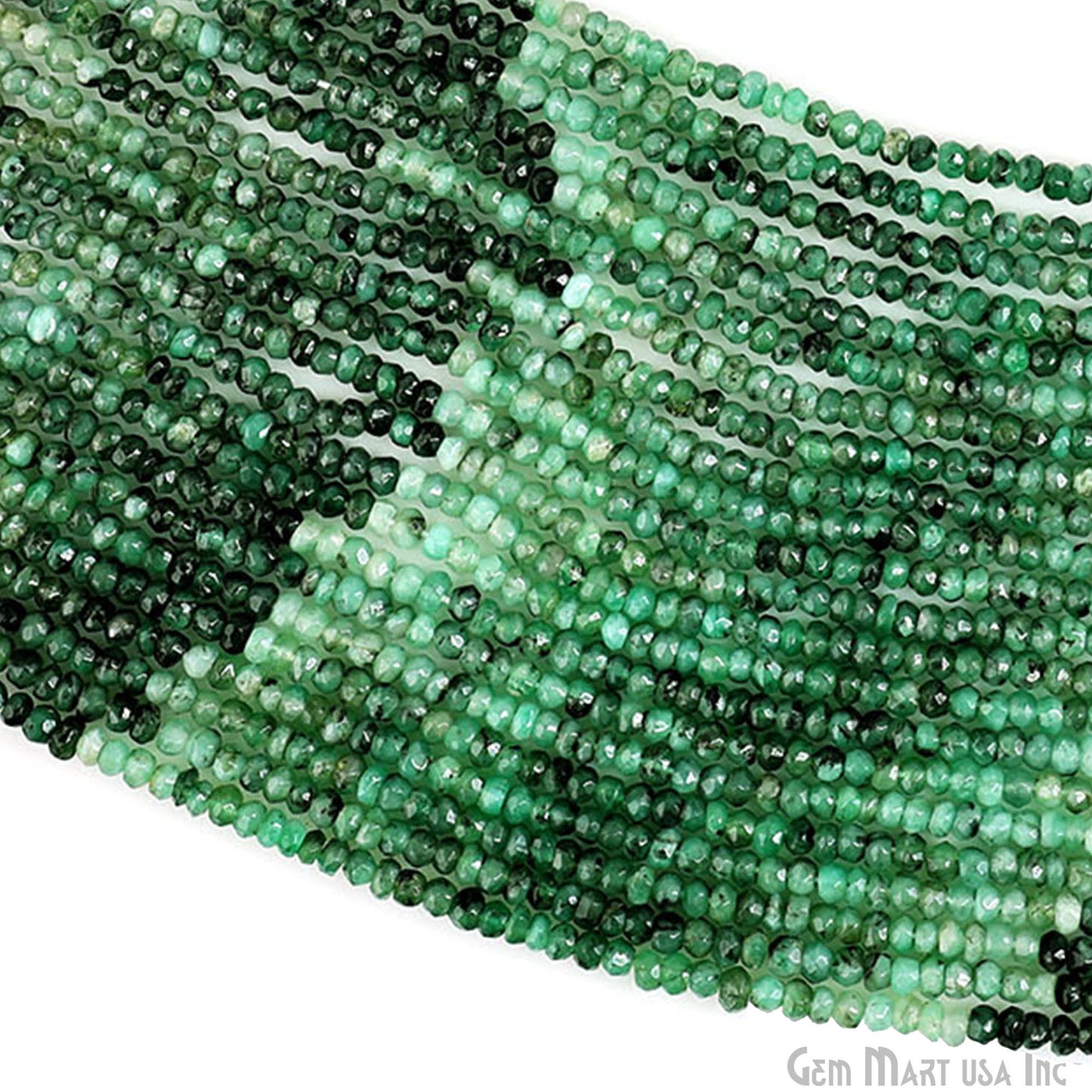 Emerald Rondelle Beads, 13 Inch Gemstone Strands, Drilled Strung Nugget Beads, Faceted Round, 4-5mm