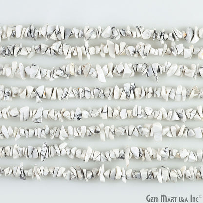 Howlite Chip Beads, 34 Inch, Natural Chip Strands, Drilled Strung Nugget Beads, 3-7mm, Polished, GemMartUSA (CHHW-70001)