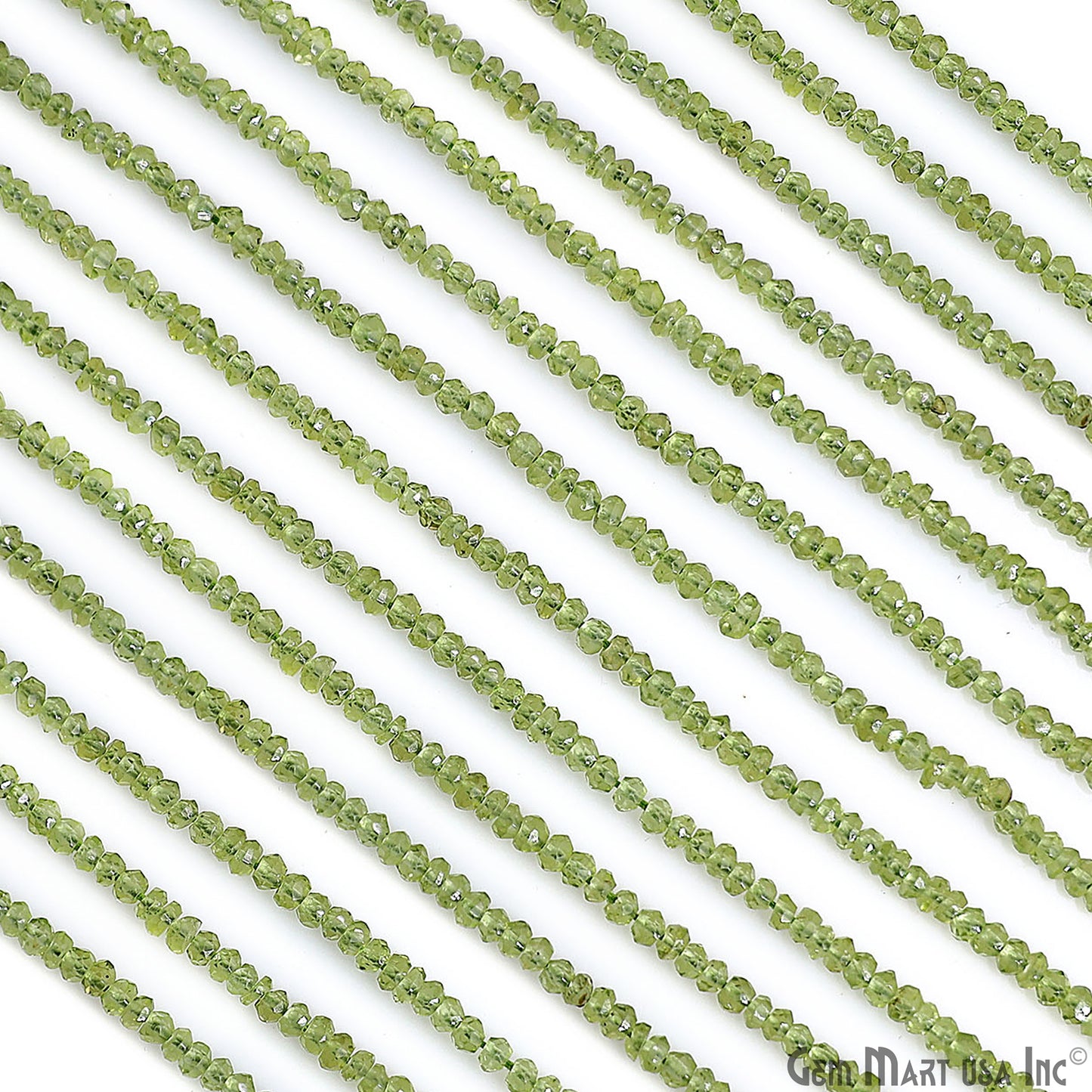 Peridot Rondelle Beads, 12.5 Inch Gemstone Strands, Drilled Strung Nugget Beads, Faceted Round, 2.3-3.5mm