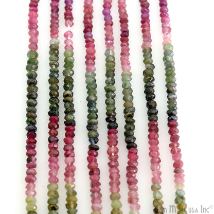 Multi Tourmaline Rondelle Beads, 13 Inch Gemstone Strands, Drilled Strung Nugget Beads, Faceted Round, 2.5-3mm