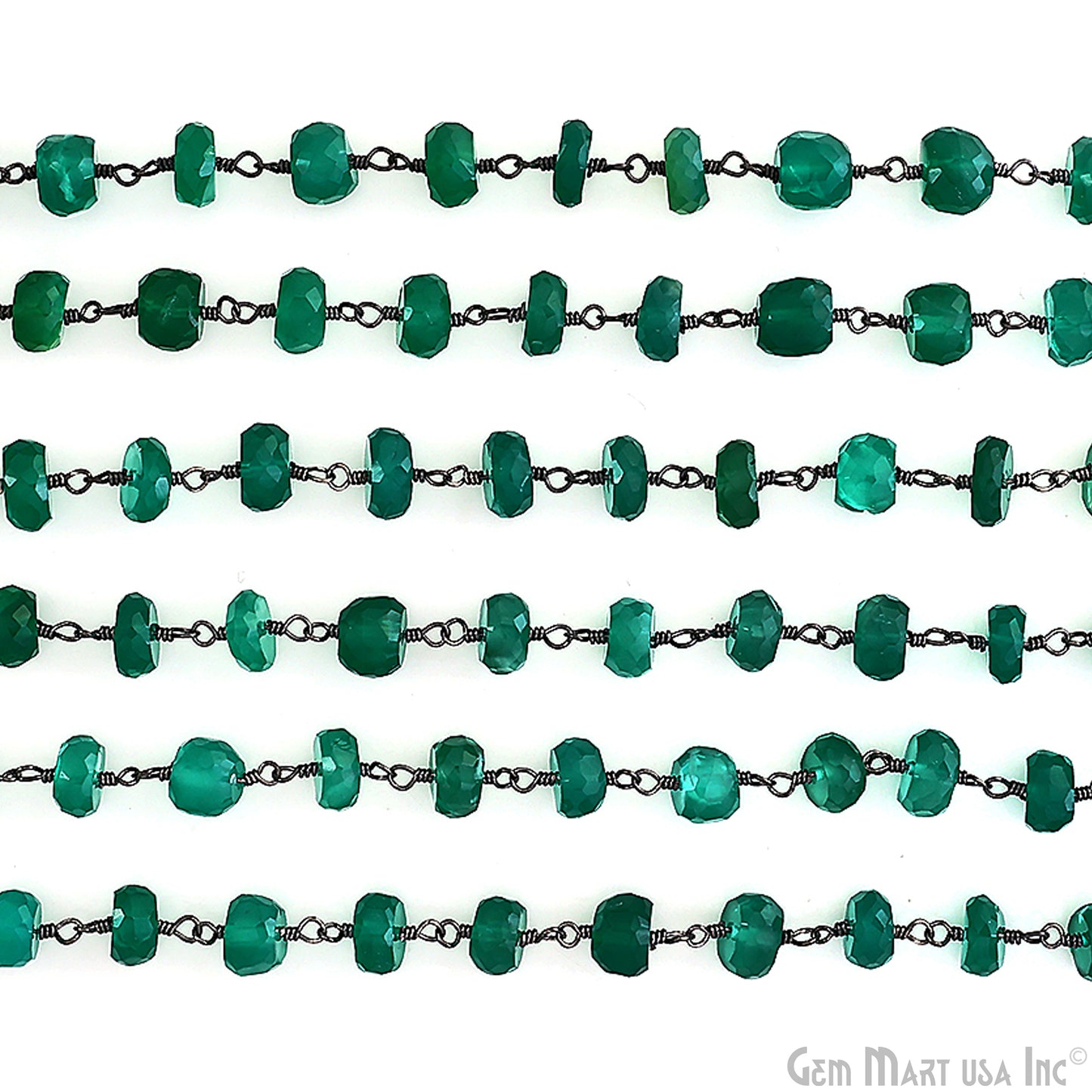 Green Onyx Rondelle Oxidized Wire Wrapped Rosary Chain