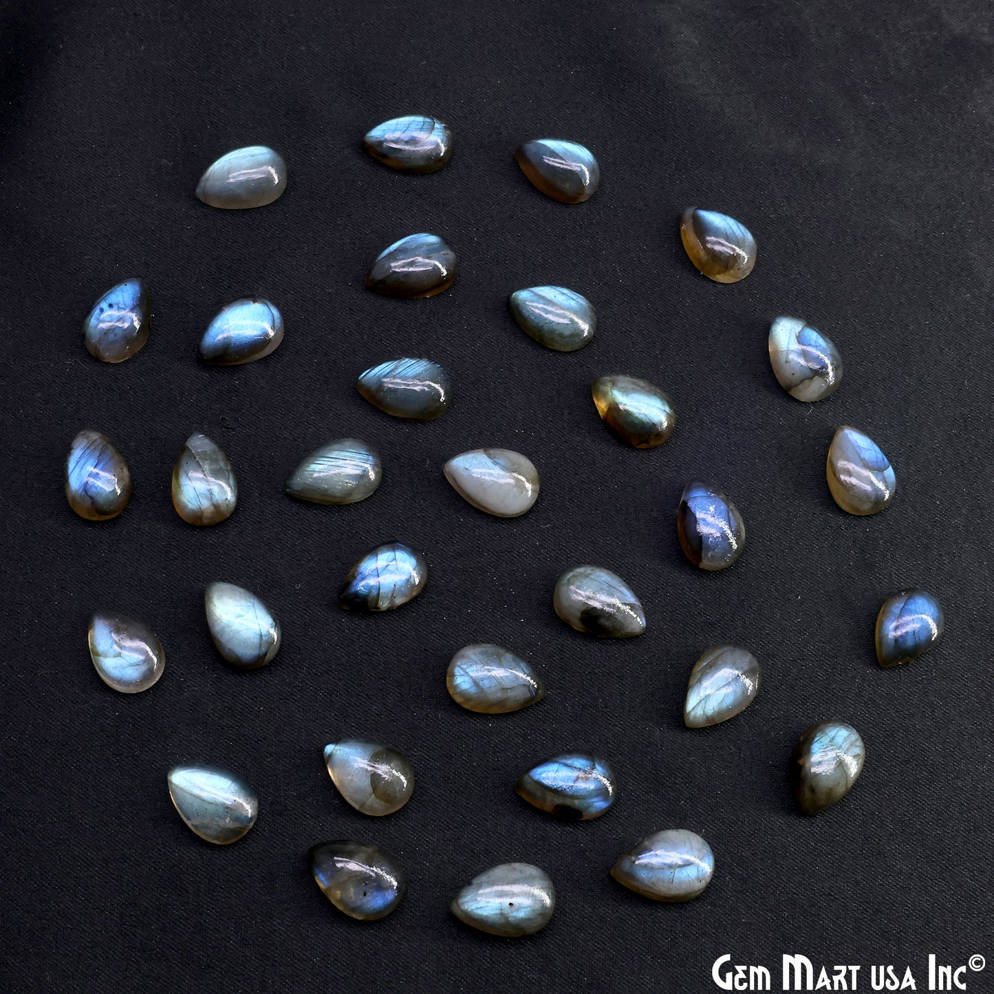Labradorite Wholesale Gemstones, 100% Natural Semi-Precious Gems, Blue Flash Cabochon Loose Gems, 8x12mm, Pears, 4PC Lot