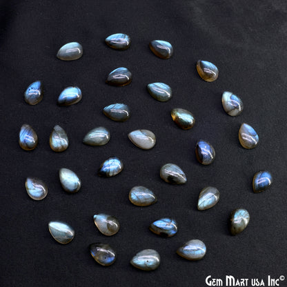 Labradorite Wholesale Gemstones, 100% Natural Semi-Precious Gems, Blue Flash Cabochon Loose Gems, 8x12mm, Pears, 4PC Lot