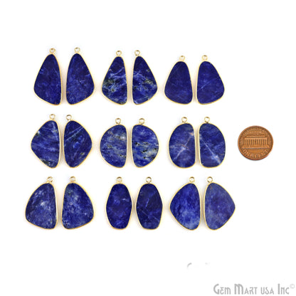 Sodalite Free Form Gold Plated Single Bail Bezel Smooth Slab Slice Thick Gemstone Connector 31x17mm 1 Pair