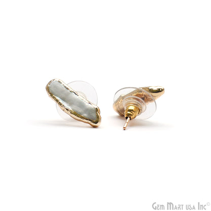 Natural Pearl Rough Gemstone 17x5mm Gold Electroplated Stud Earring