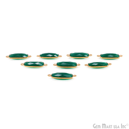 Green Onyx 27x9mm Rectangle Faceted Gold Bezel Double Bail Gemstone Connector