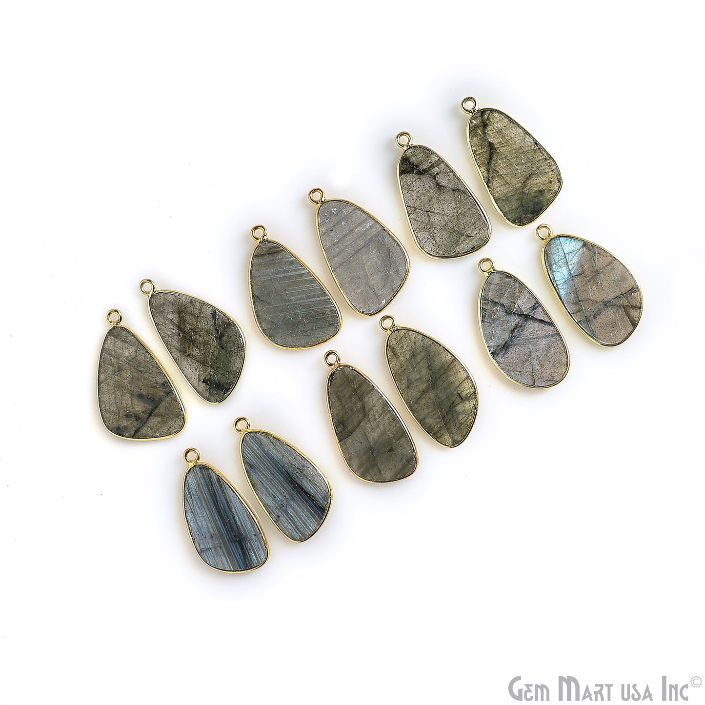 Labradorite Free Form Gold Plated Single Bail Bezel Smooth Slab Slice Thick Gemstone Connector 30x16mm 1 Pair