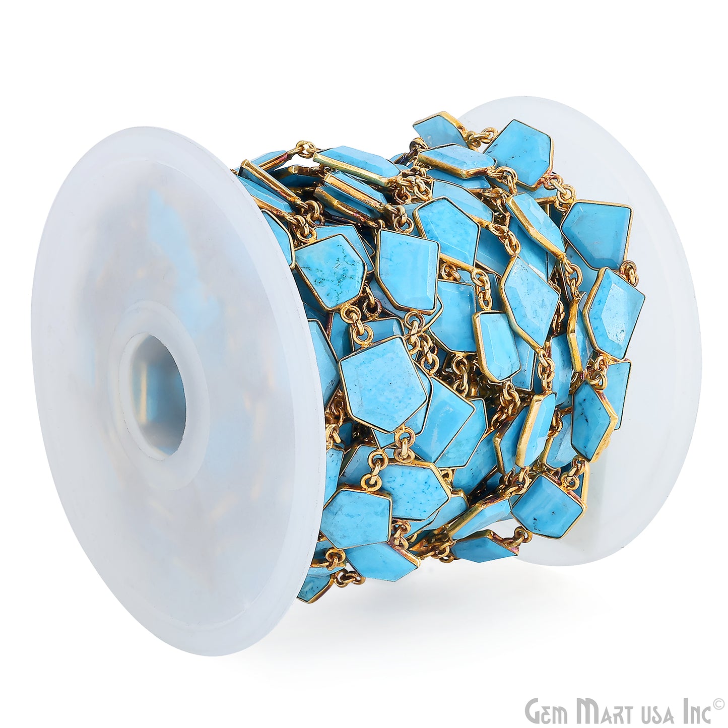 Turquoise 10-15mm Faceted Free Form Gold Plated Bezel Connector Link Chain