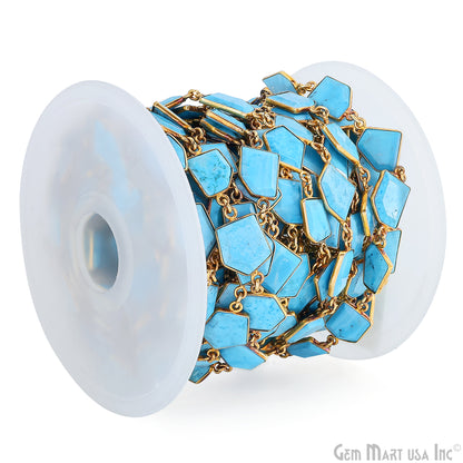 Turquoise 10-15mm Faceted Free Form Gold Plated Bezel Connector Link Chain