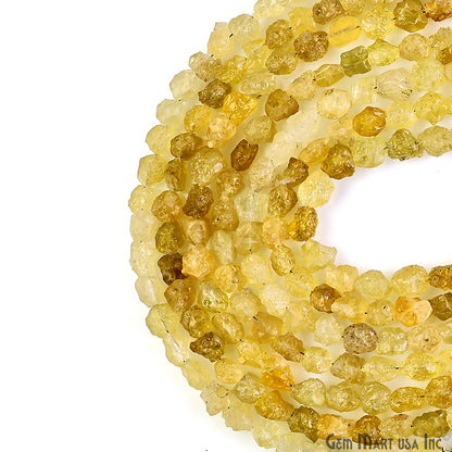 Yellow Sapphire Rough Beads, 9 Inch Gemstone Strands, Drilled Strung Briolette Beads, Free Form, 7x5mm