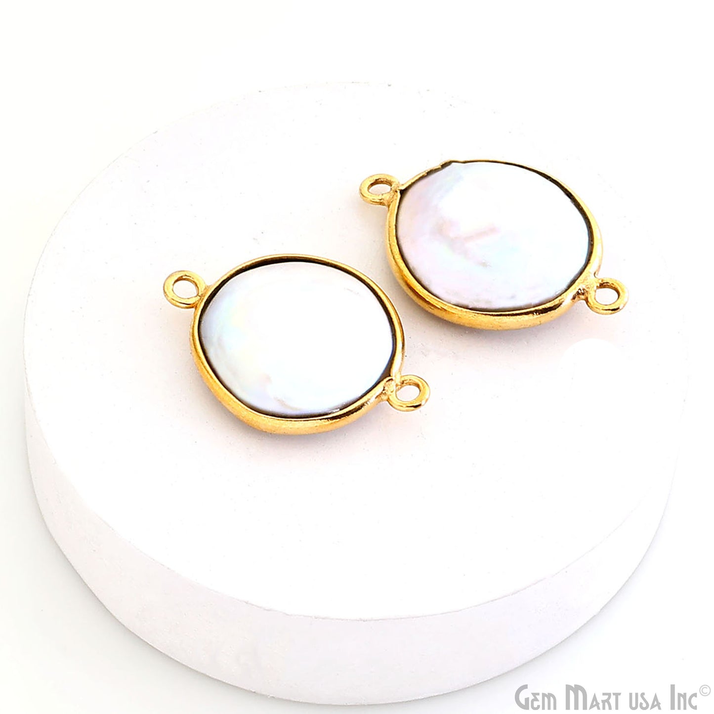 Round 14mm Double Bail Gold Bezel Gemstone Connector