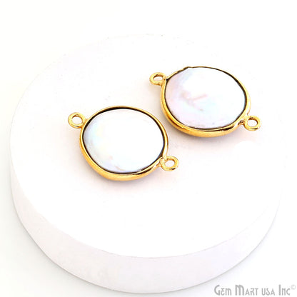 Round 14mm Double Bail Gold Bezel Gemstone Connector