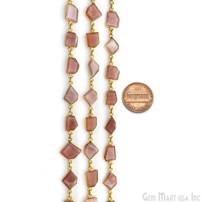 Peach Moonstone 10mm Faceted Free Form Gold Plated Bezel Connector Link Chain