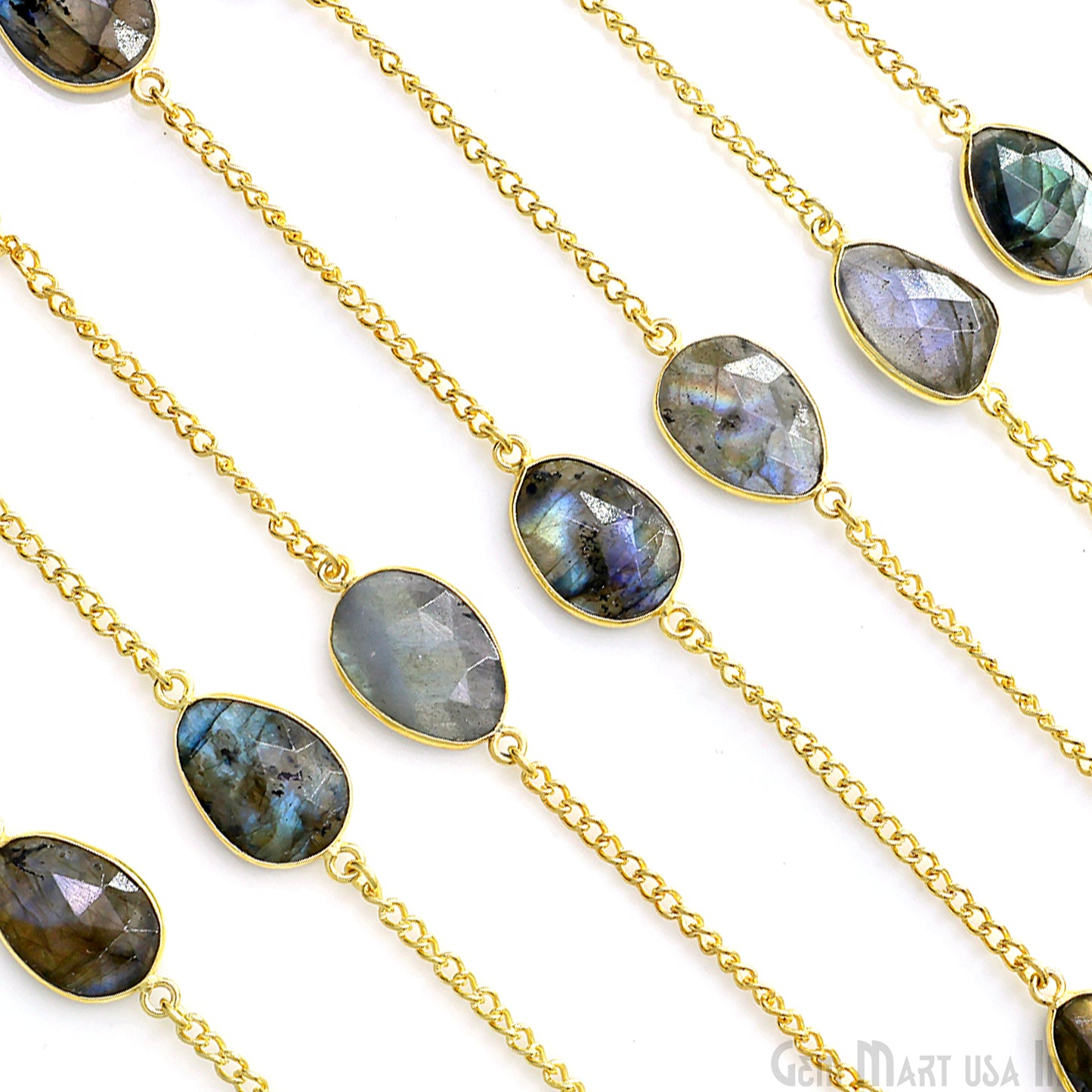 Labradorite 10-15mm Gold Plated Link Bezel Connector Chain