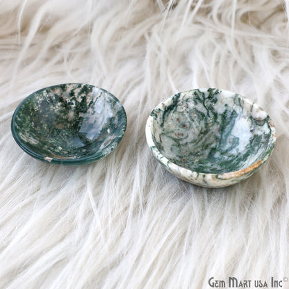 Natural Moss Agate Mini Carved Gemstone Bowl Cup 2 inch