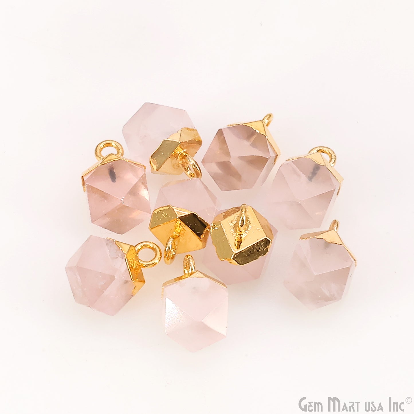 Gemstone Hexagonal Prism Shape Pendant 12x10mm Gold Plated Charm for DIY Jewelry