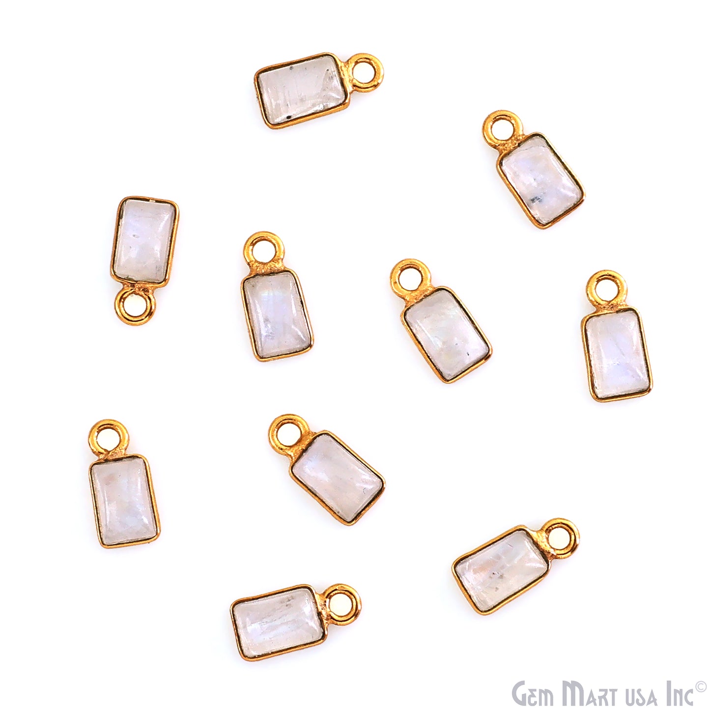 Rainbow Moonstone Cabochon 6x4mm Rectangle Gold Plated Bezel Connector
