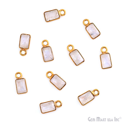 Rainbow Moonstone Cabochon 6x4mm Rectangle Gold Plated Bezel Connector