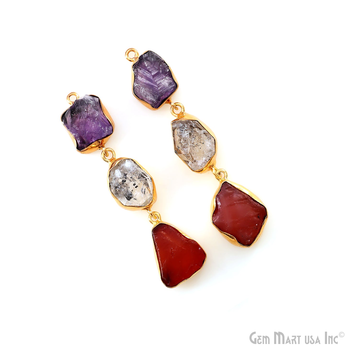 Rough Gemstone Bezel Setting 57x11mm Gold Plated Long Dangle Earring Pair Connectors
