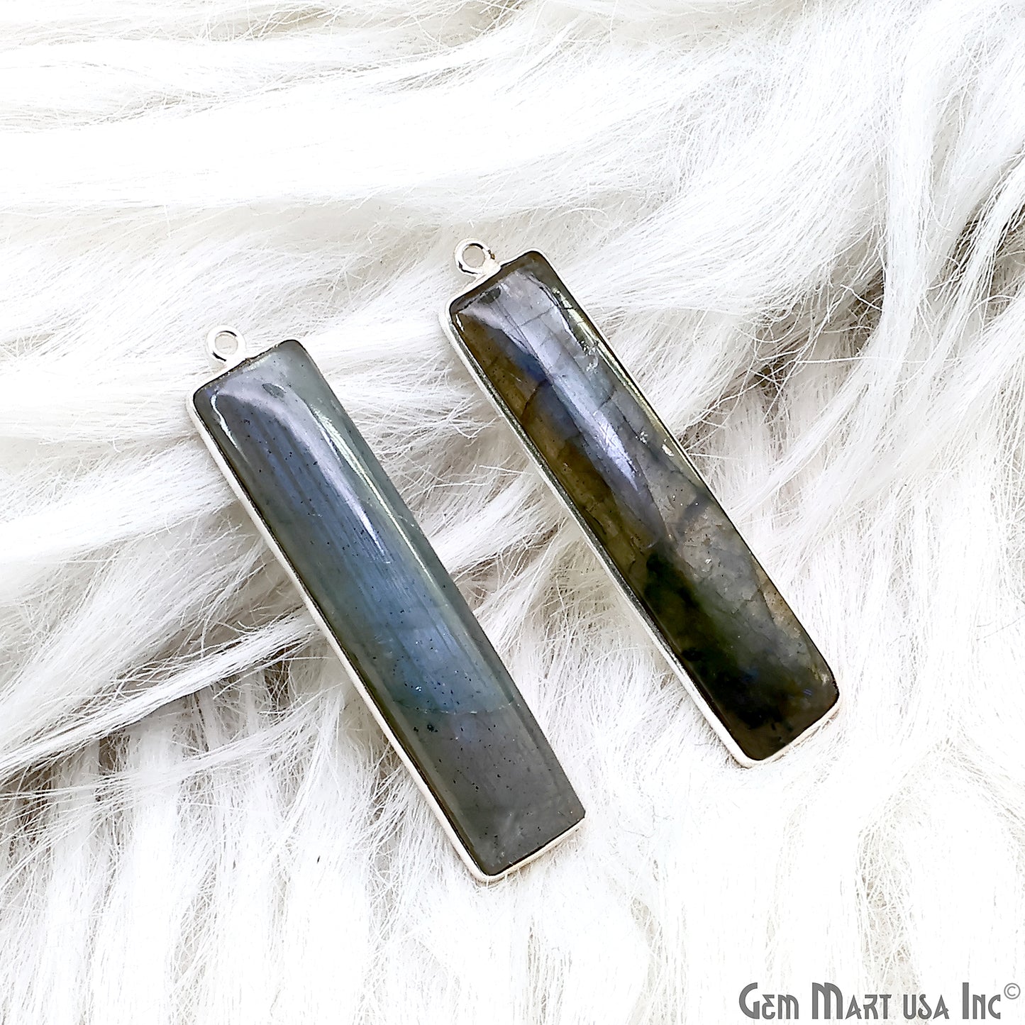 Labradorite Rectangle 40x9mm Gemstone Connector (Pick Plating)