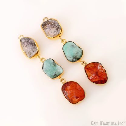 Rough Gemstone Bezel Setting 58x10mm Gold Plated Long Dangle Earring Pair Connectors