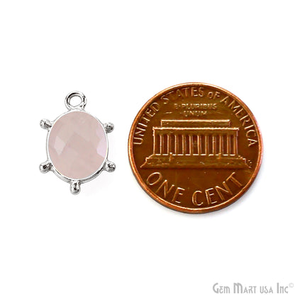 Oval 15x11mm Design Bezel Silver Plated Single Bail Gemstone Connector
