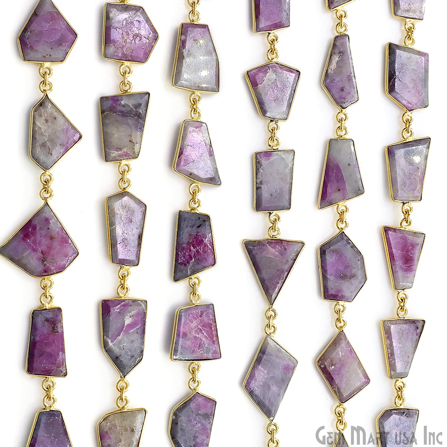 Ruby Ziopsite 15mm Up Faceted Free Form Gold Plated Bezel Connector Link Chain