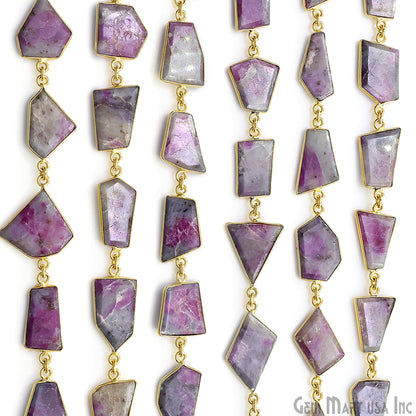 Ruby Ziopsite 15mm Up Faceted Free Form Gold Plated Bezel Connector Link Chain