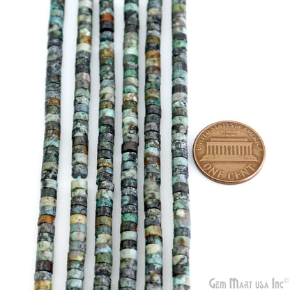 African Turquoise Rondelle Beads, 13 Inch Gemstone Strands, Drilled Strung Nugget Beads, Faceted Round, 4mm