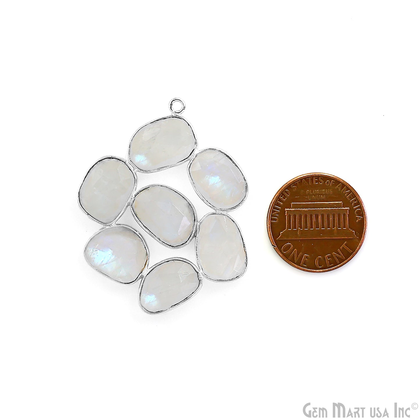 Rainbow Moonstone Silver Plated 37mm Dangle Finding Component