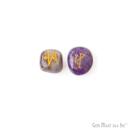 Amethyst Reiki Symbol Engraved Gemstones, 20x25mm Healing Gemstones, Set Of 4 Reiki Tumble Stones