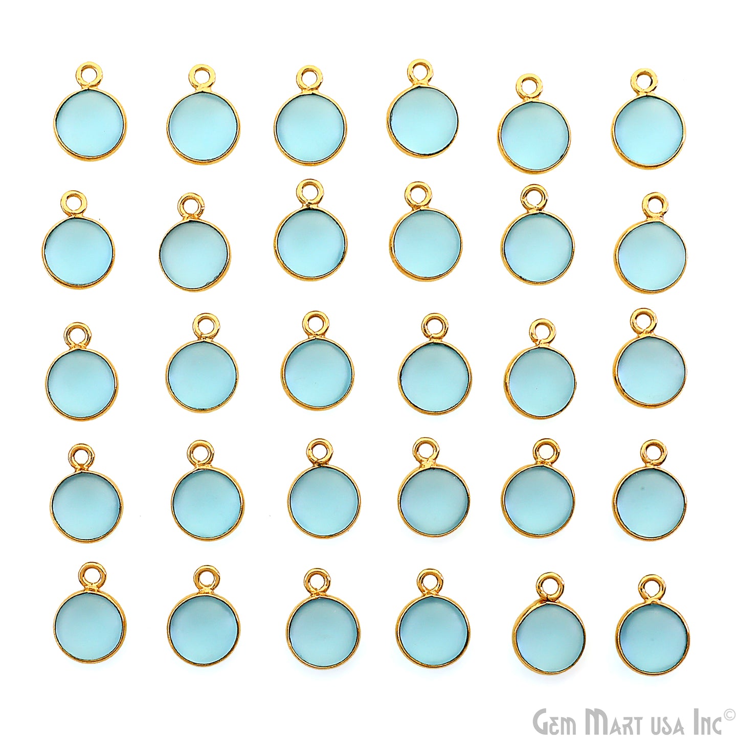 Sky Blue Frosted Round 8mm Gold Plated Single Bail Bezel Gemstone Connector
