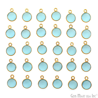 Sky Blue Frosted Round 8mm Gold Plated Single Bail Bezel Gemstone Connector