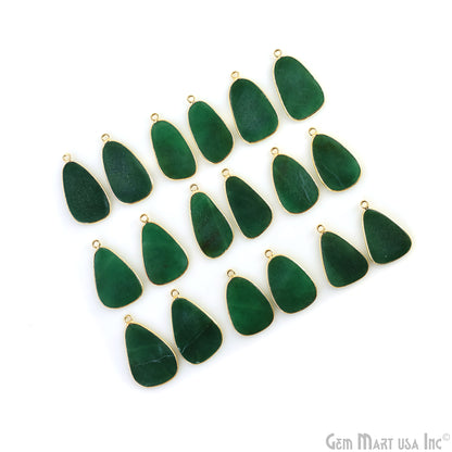 Green Onyx Free Form Gold Plated Single Bail Bezel Smooth Slab Slice Thick Gemstone Connector 28x15mm 1 Pair