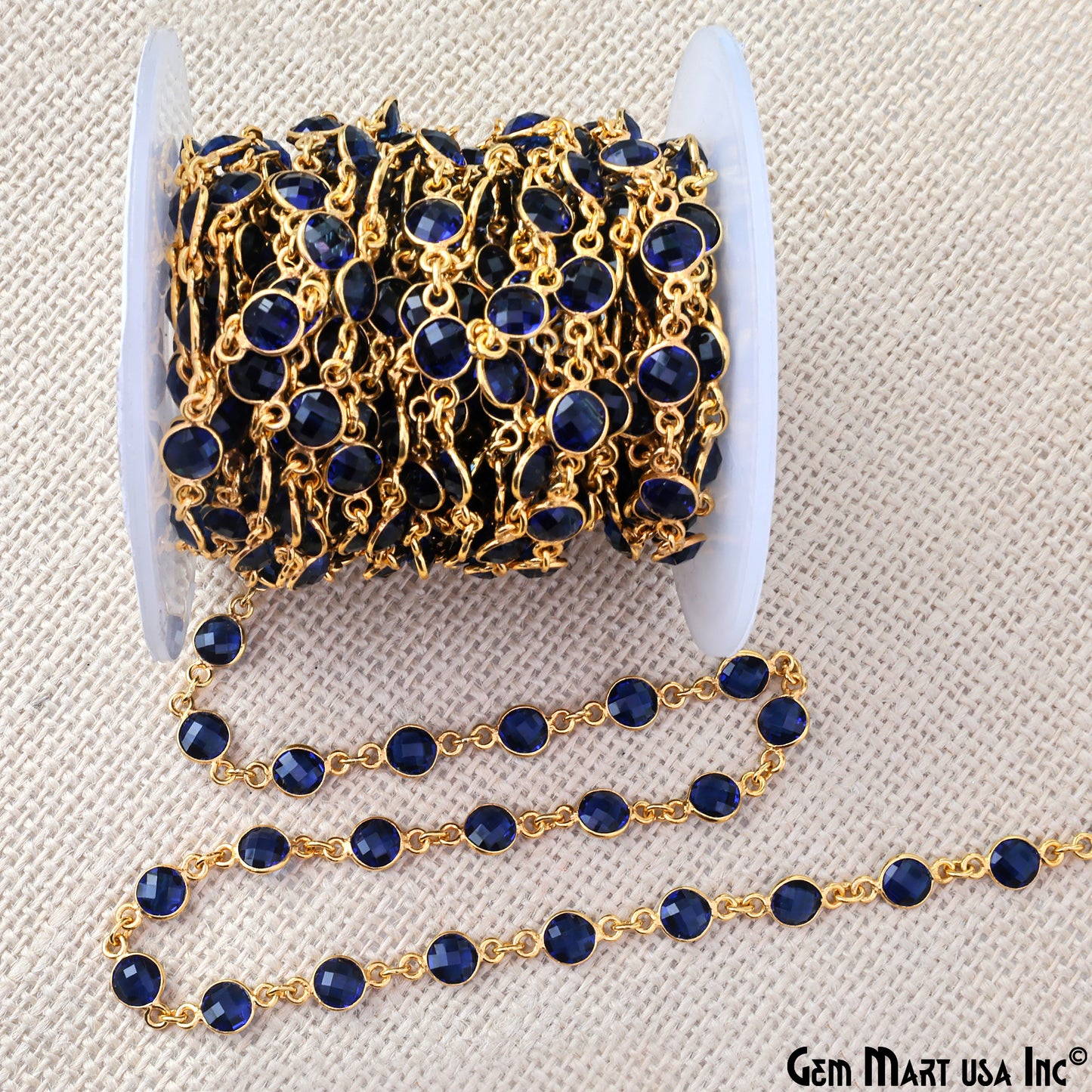 Sapphire Round 6mm Bezel Link Gold Plated Continuous Connector Chain