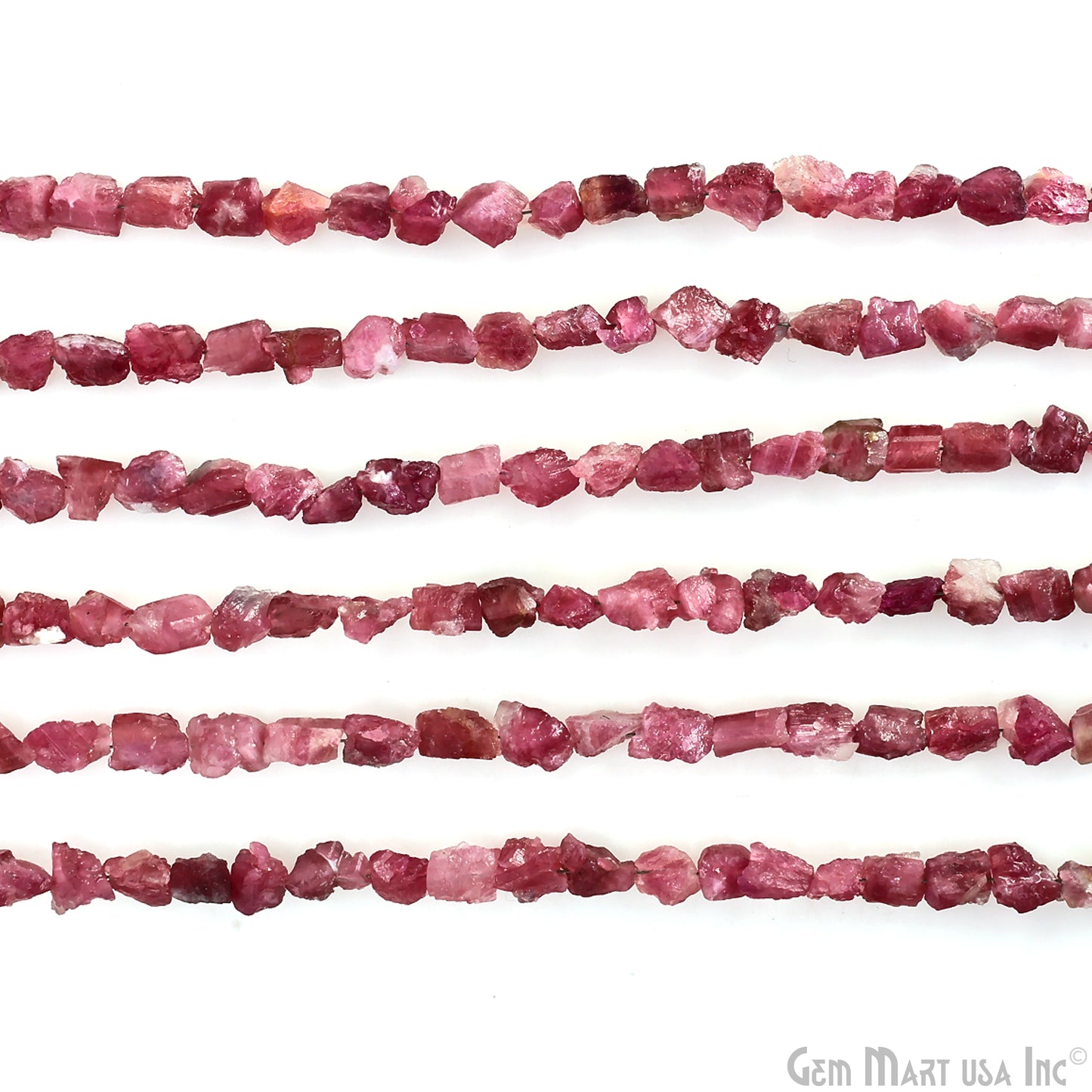 Pink Tourmaline Rough Beads, 9 Inch Gemstone Strands, Drilled Strung Briolette Beads, Free Form, 7x5mm