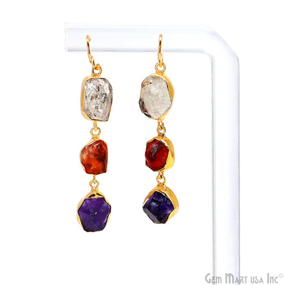Rough Gemstone Bezel Setting 56x9mm Gold Plated Long Dangle Earring Pair Connectors