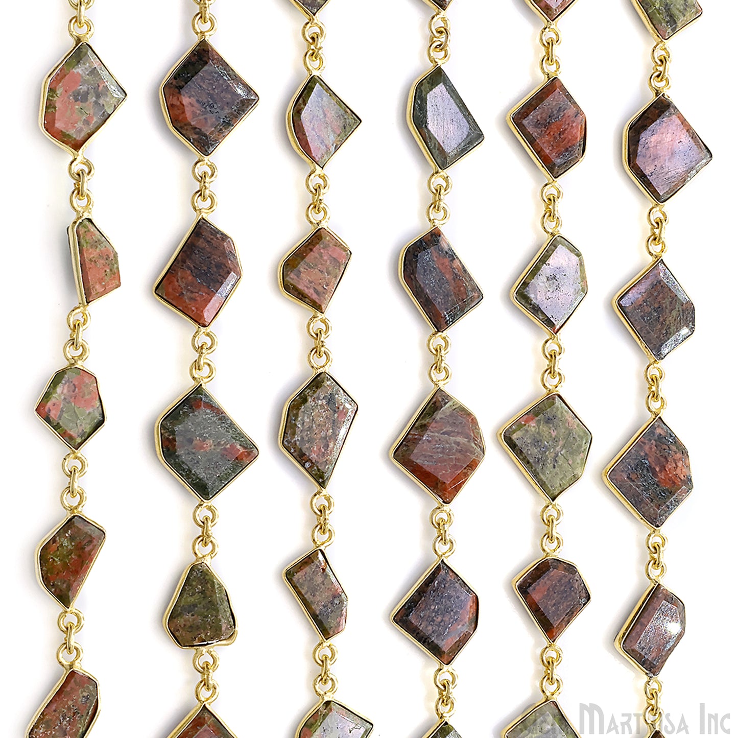 Unakite 10-15mm Faceted Free Form Gold Plated Bezel Connector Link Chain