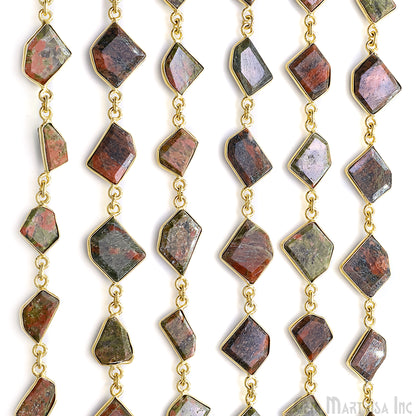 Unakite 10-15mm Faceted Free Form Gold Plated Bezel Connector Link Chain