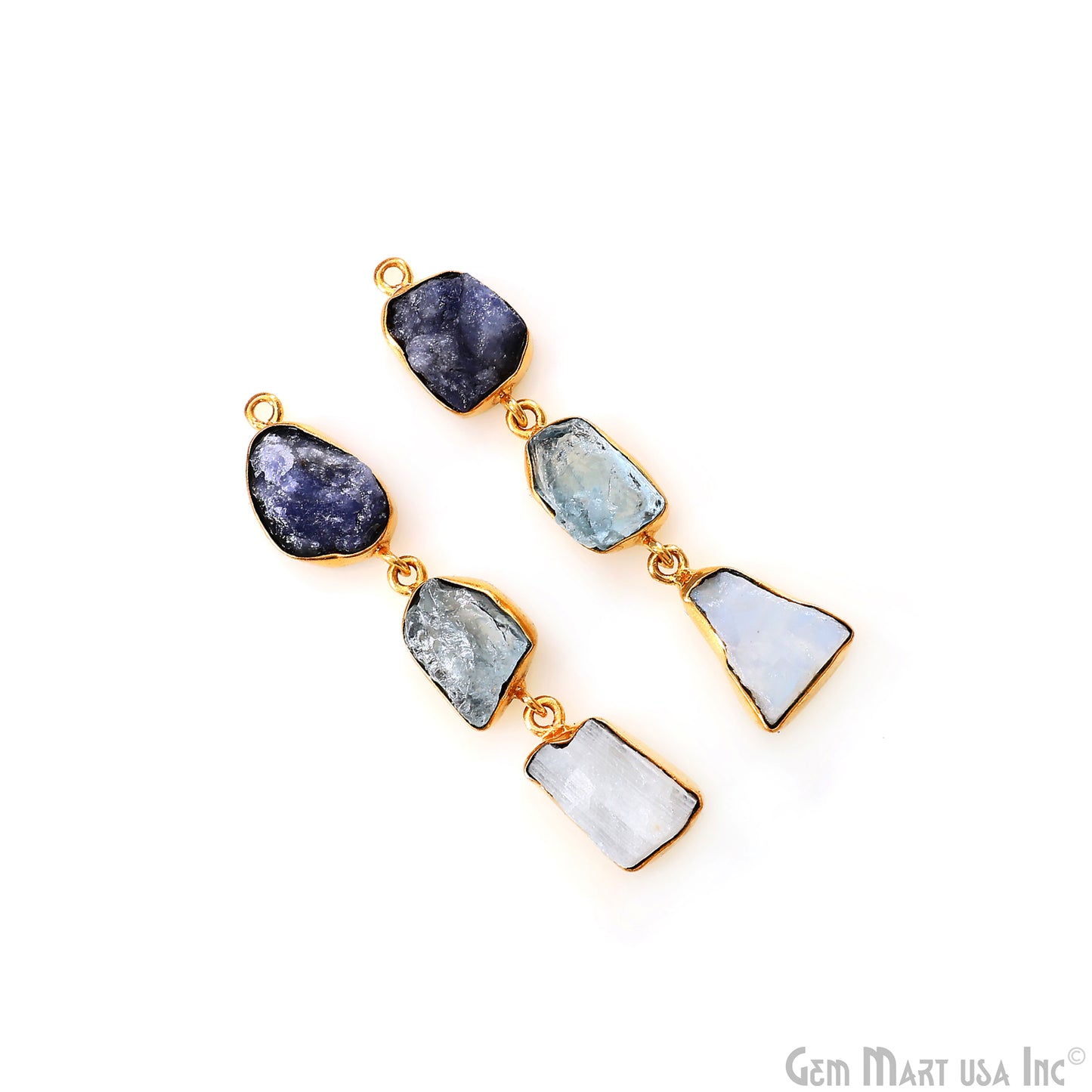Rough Gemstone Bezel Setting 53x8mm Gold Plated Long Dangle Earring Pair Connectors