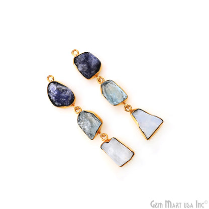 Rough Gemstone Bezel Setting 53x8mm Gold Plated Long Dangle Earring Pair Connectors