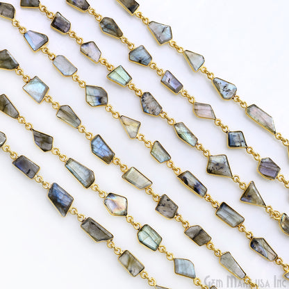 Labradorite 10mm Faceted Free Form Gold Plated Bezel Connector Link Chain