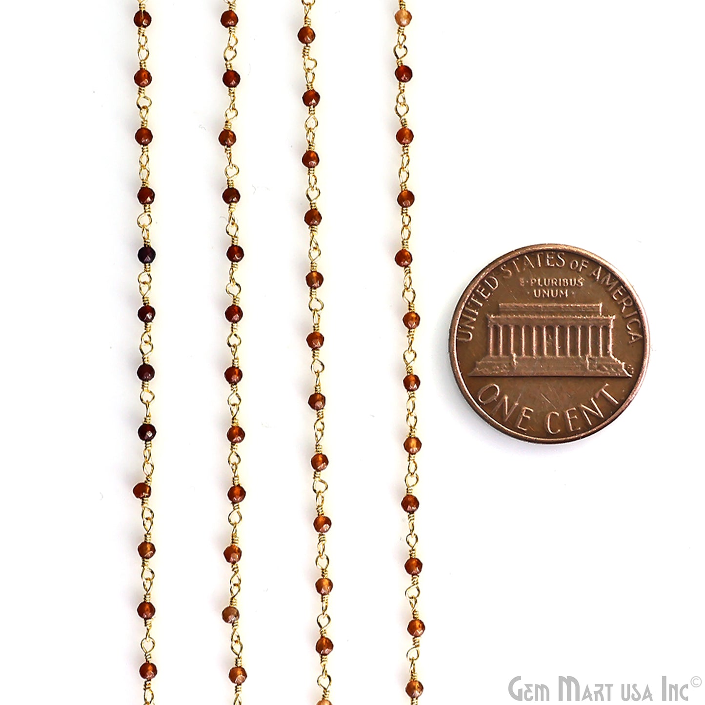 Citrine 2-2.5mm Tiny Beads Gold Wire Wrapped Rosary Chain