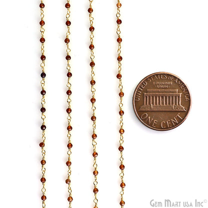 Citrine 2-2.5mm Tiny Beads Gold Wire Wrapped Rosary Chain