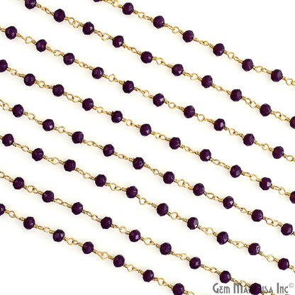 Purple Jade 4mm Faceted Beads Gold Wire Wrapped Rosary