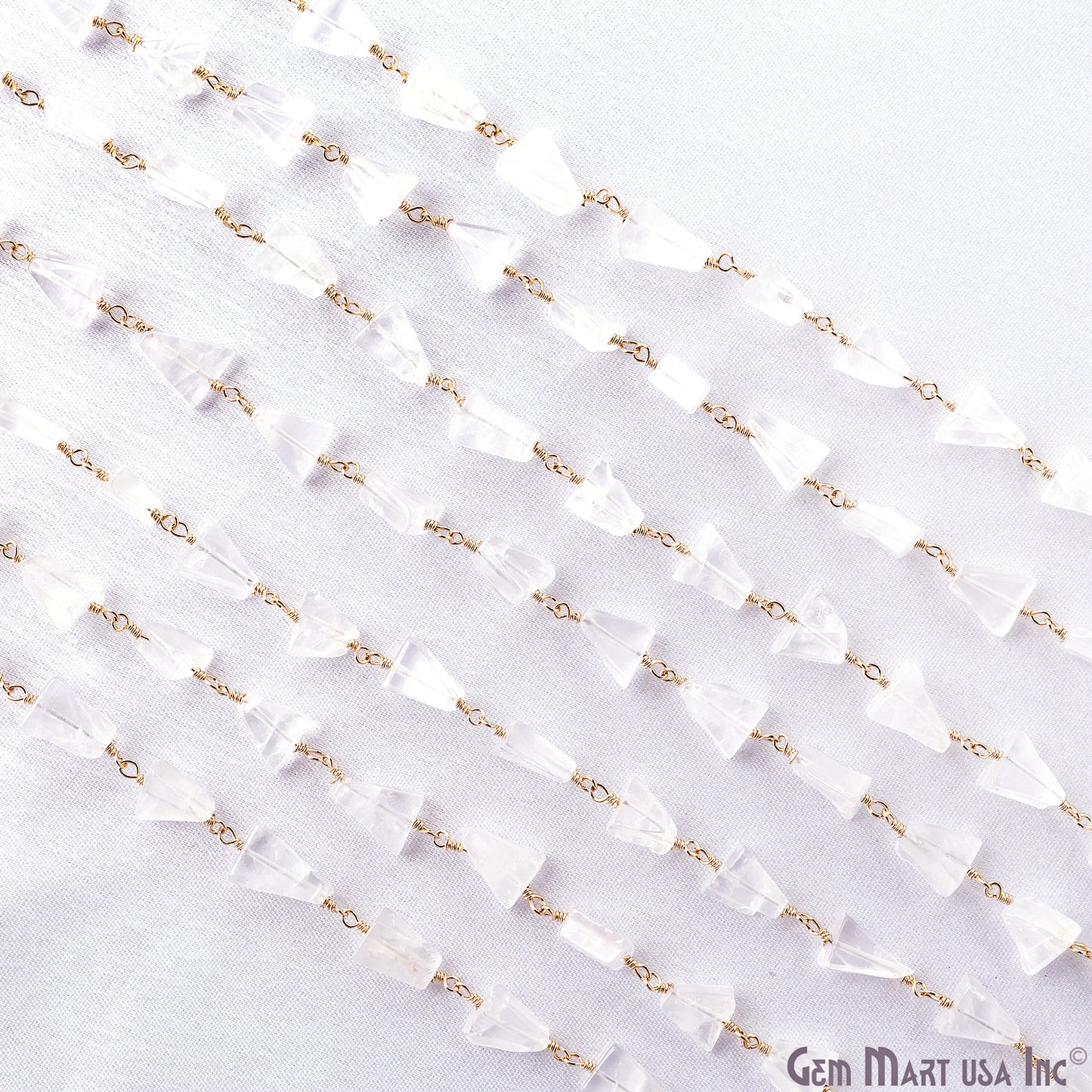 Rose Quartz 12x8mm Smooth Tumble Gold Wire Wrap Bead Rosary Chain