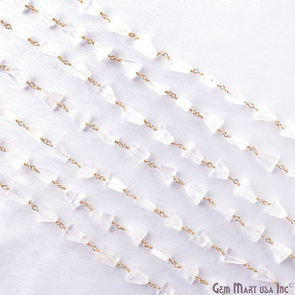 Rose Quartz 12x8mm Smooth Tumble Gold Wire Wrap Bead Rosary Chain